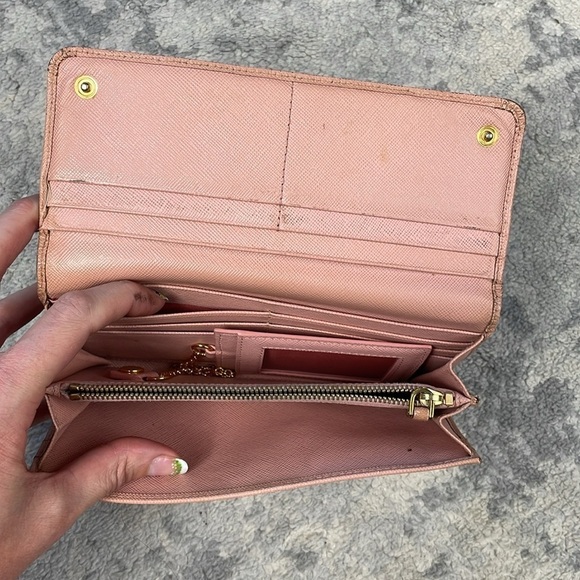 Prada Pink Saffiano Leather Bow Continental Long Wallet Detachable ID Holder - Picture 11 of 17